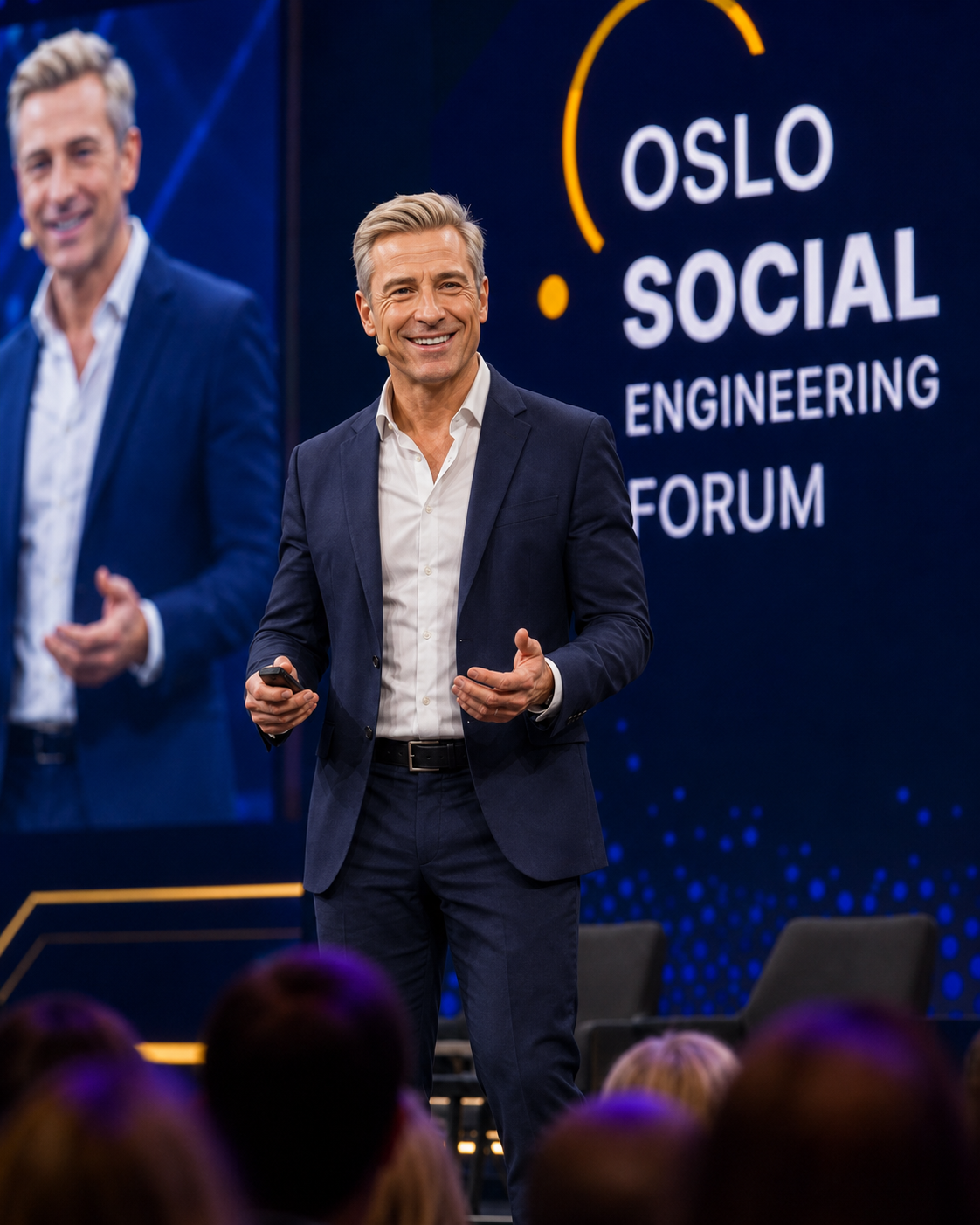 Bjørn-Tore på scenen under Oslo Social Engineering Forum